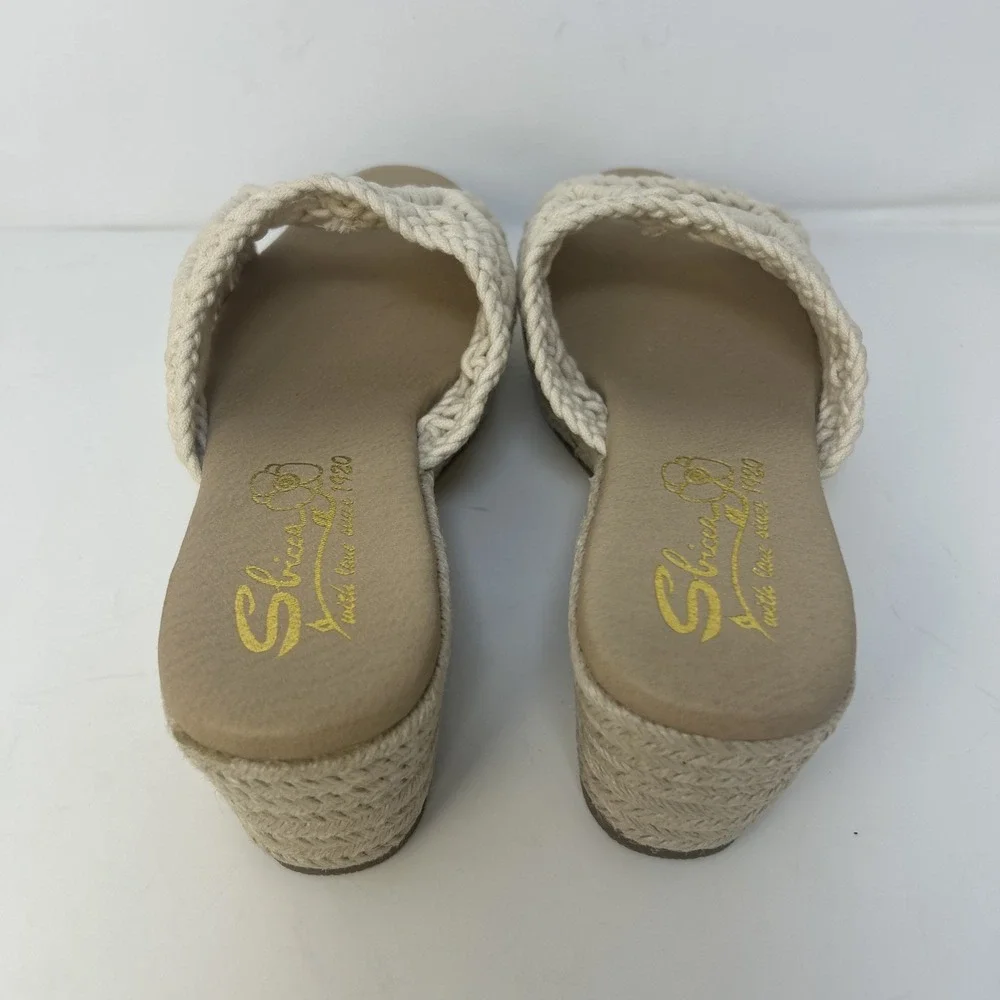 Sbicca Eureka‎ Macrame Wedge Sandals Beige Natural Boho Espadrille Slide Size 9